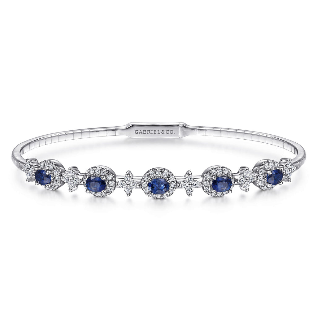 14K White Gold Diamond Sapphire Bangle