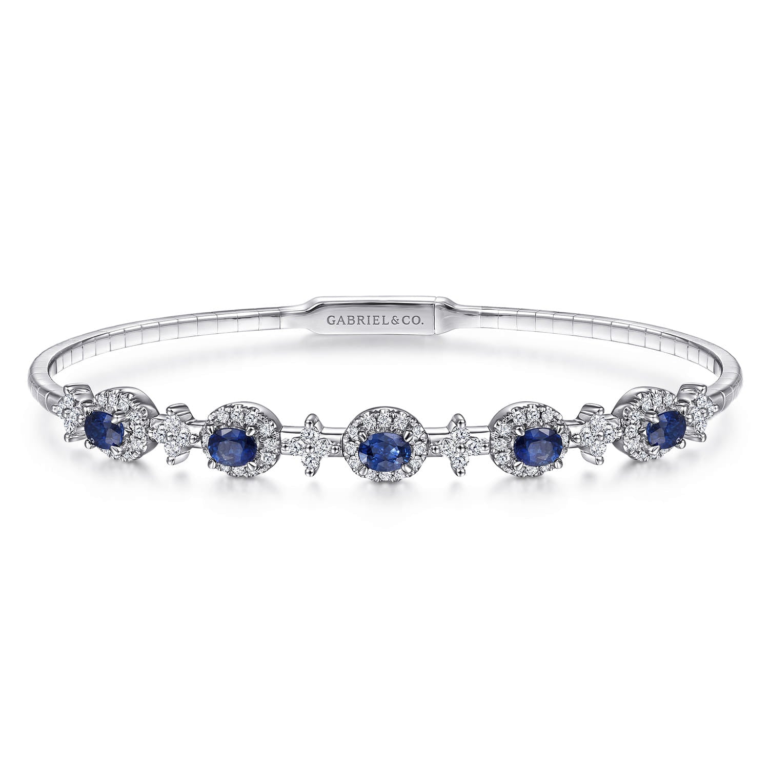 14K White Gold Diamond Sapphire Bangle
