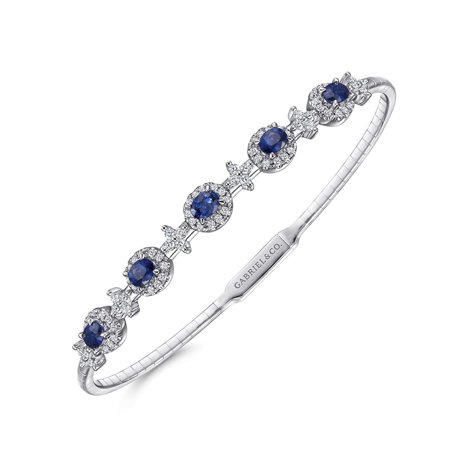 14K White Gold Diamond Sapphire Bangle