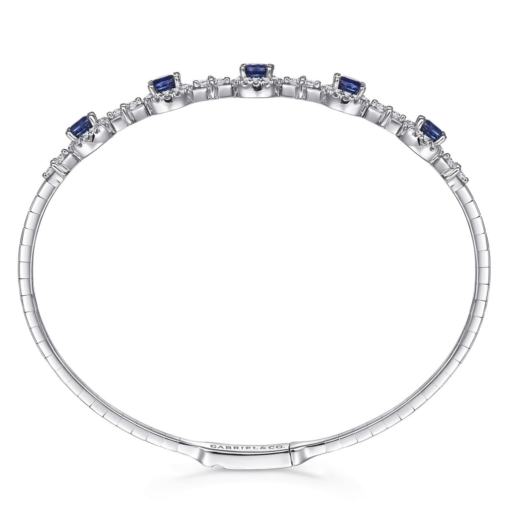 14K White Gold Diamond Sapphire Bangle
