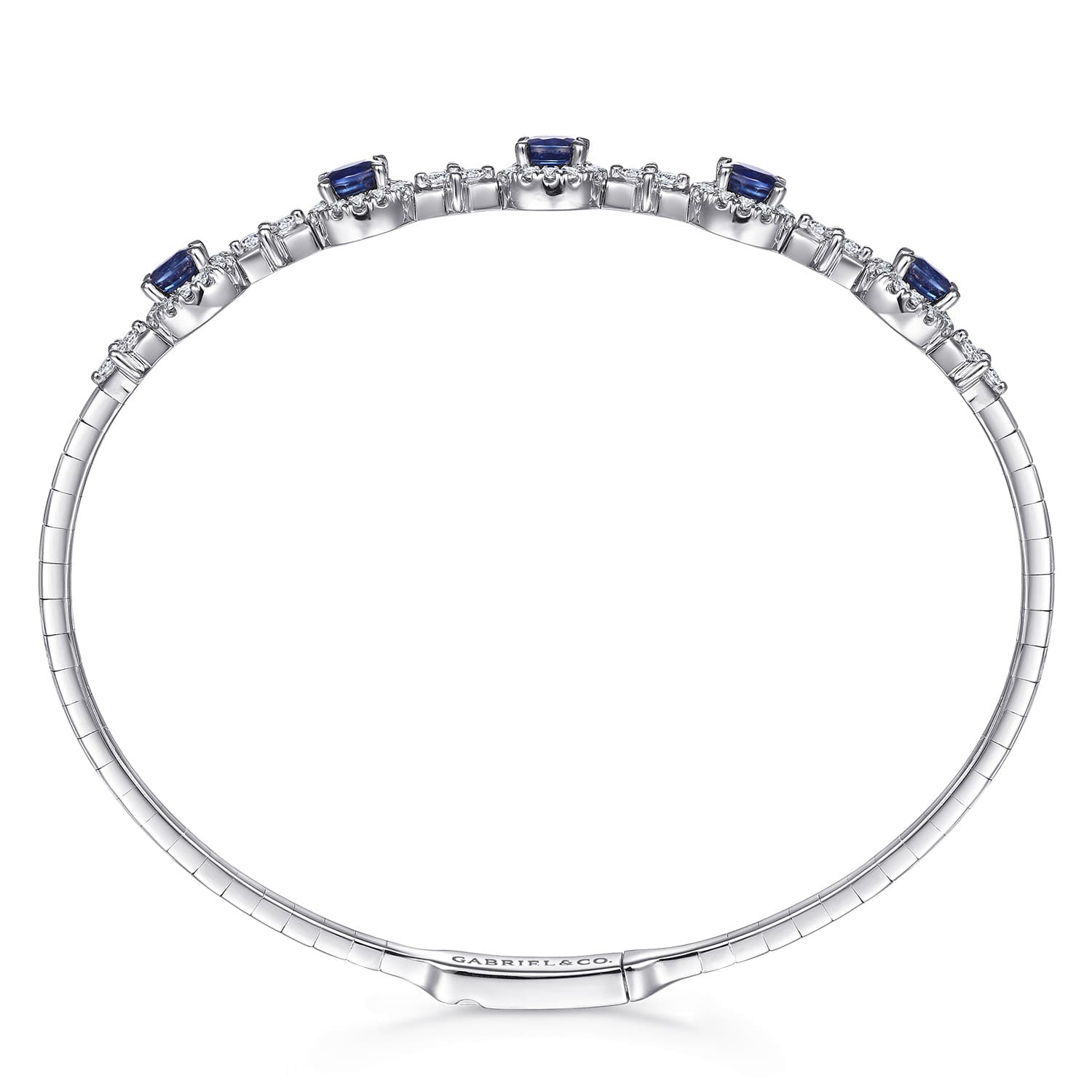 14K White Gold Diamond Sapphire Bangle