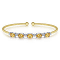 14K White-Yellow Gold Bujukan Bead Cuff Bracelet with Citrine and Diamond Stations