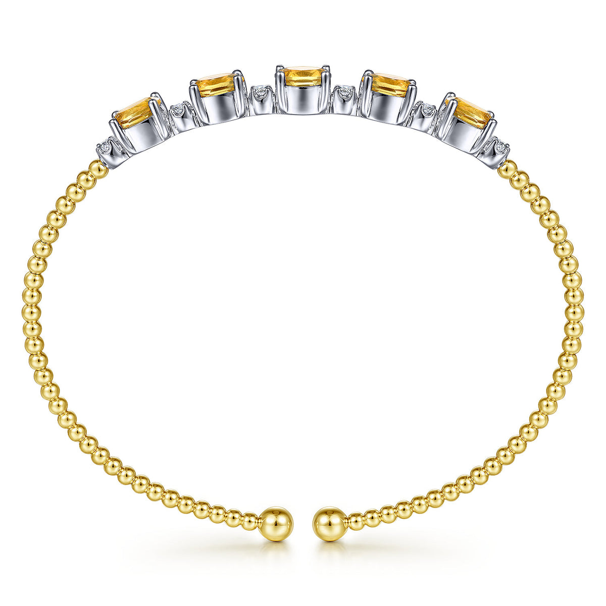 14K White-Yellow Gold Bujukan Bead Cuff Bracelet with Citrine and Diamond Stations