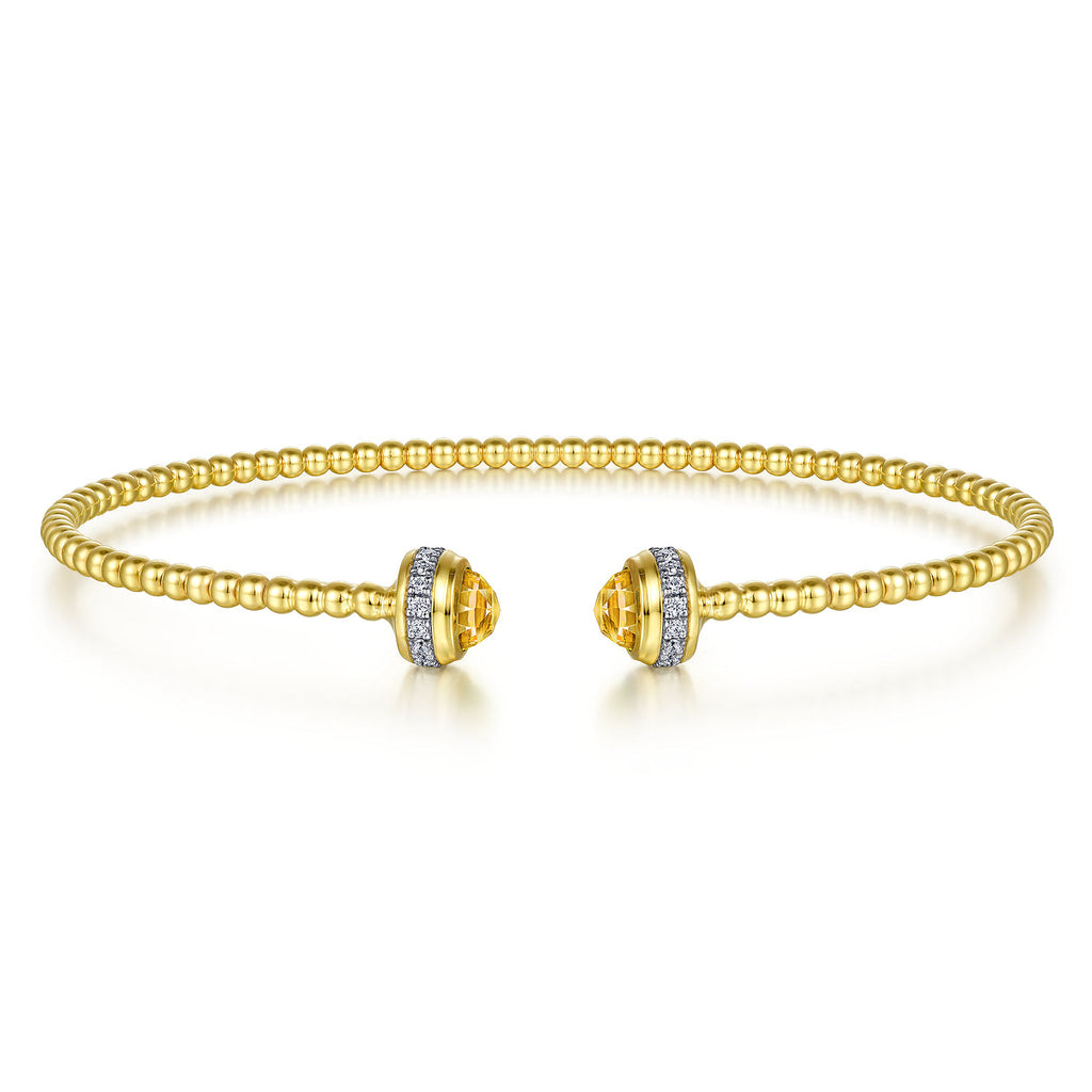 14K Yellow Gold Diamond and Citrine Bujukan Open Bangle