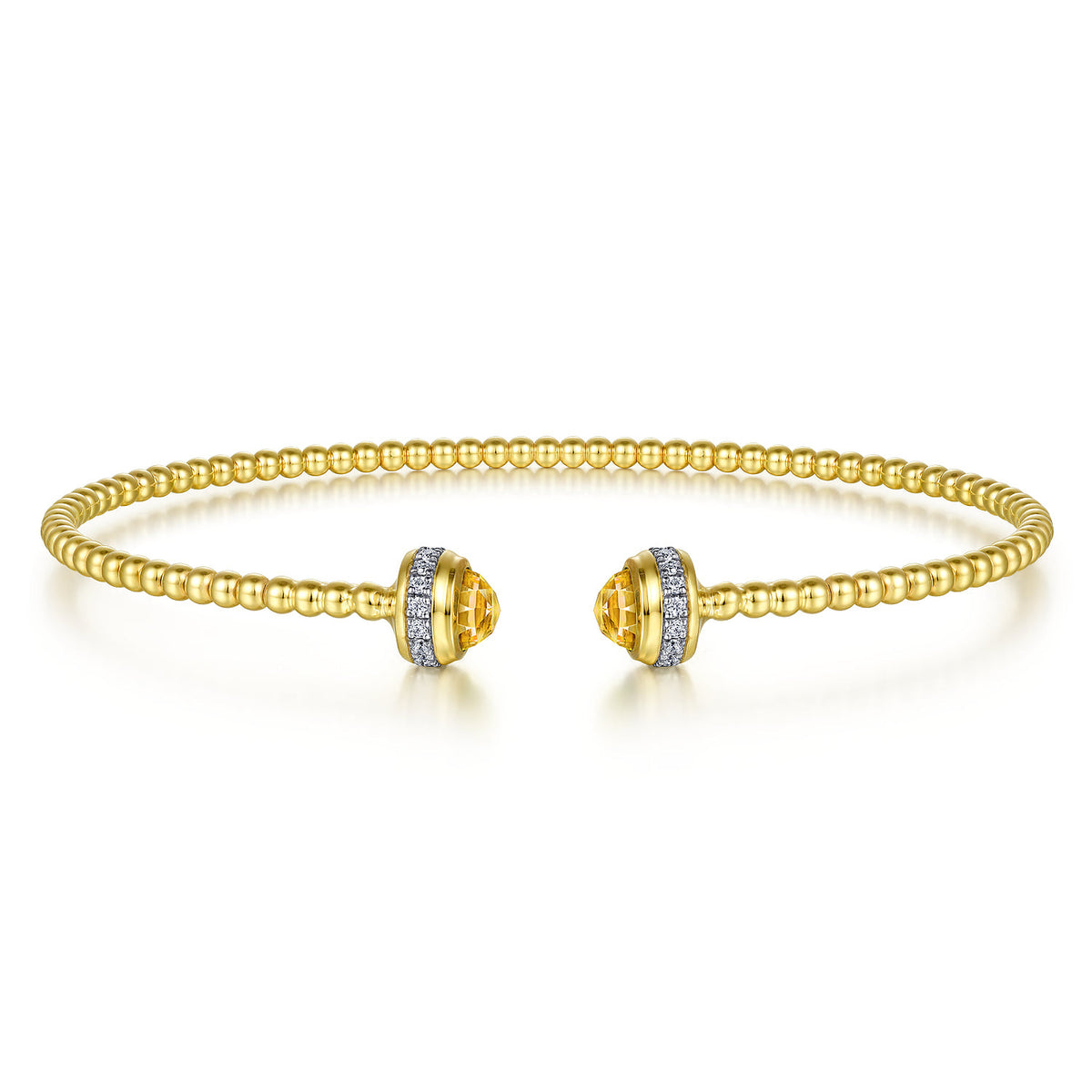 14K Yellow Gold Diamond and Citrine Bujukan Open Bangle
