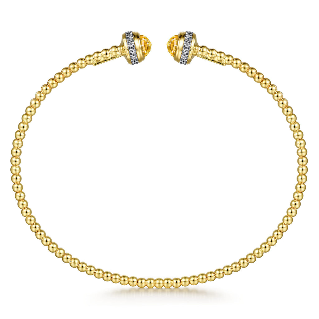 14K Yellow Gold Diamond and Citrine Bujukan Open Bangle