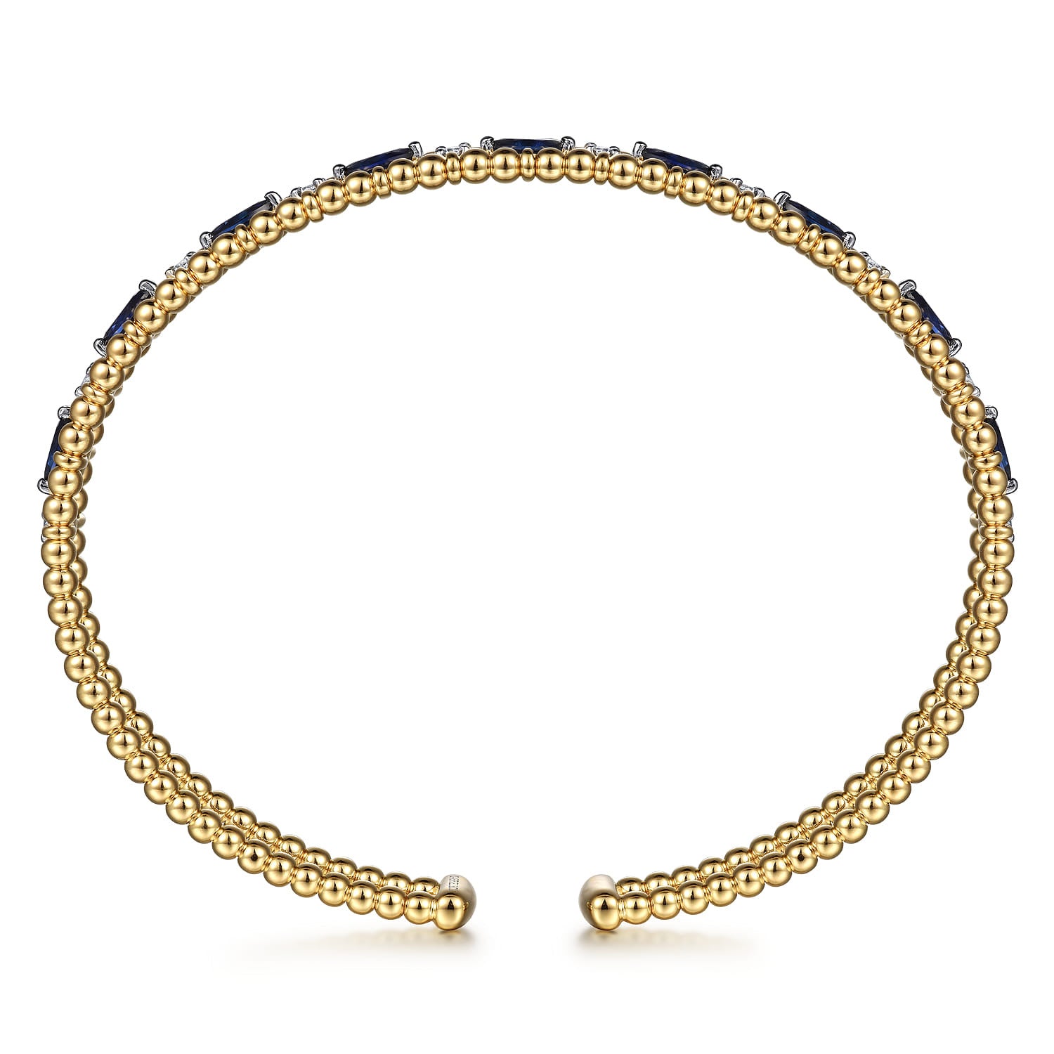 14K Yellow Gold Bujukan Cuff Bracelet with Marquise Sapphire and Round Diamonds