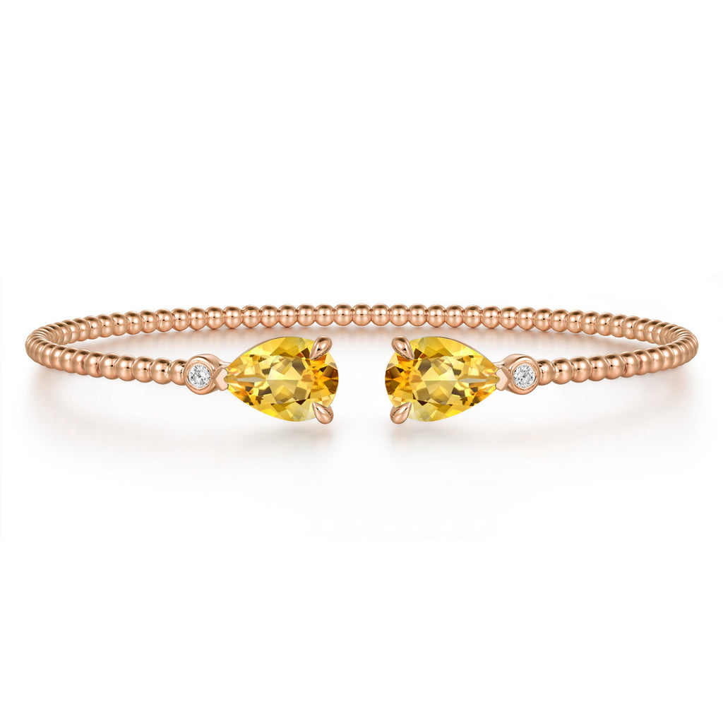 14K Yellow Gold Diamond and Pear Shape Citrine Bujukan Bangle