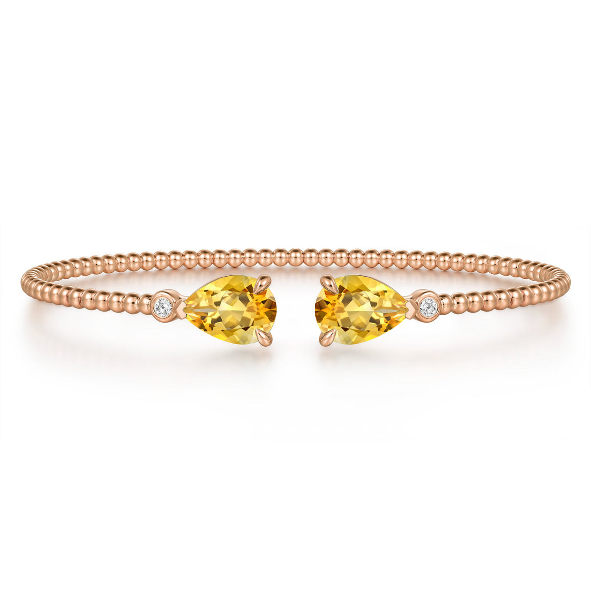 14K Yellow Gold Diamond and Pear Shape Citrine Bujukan Bangle