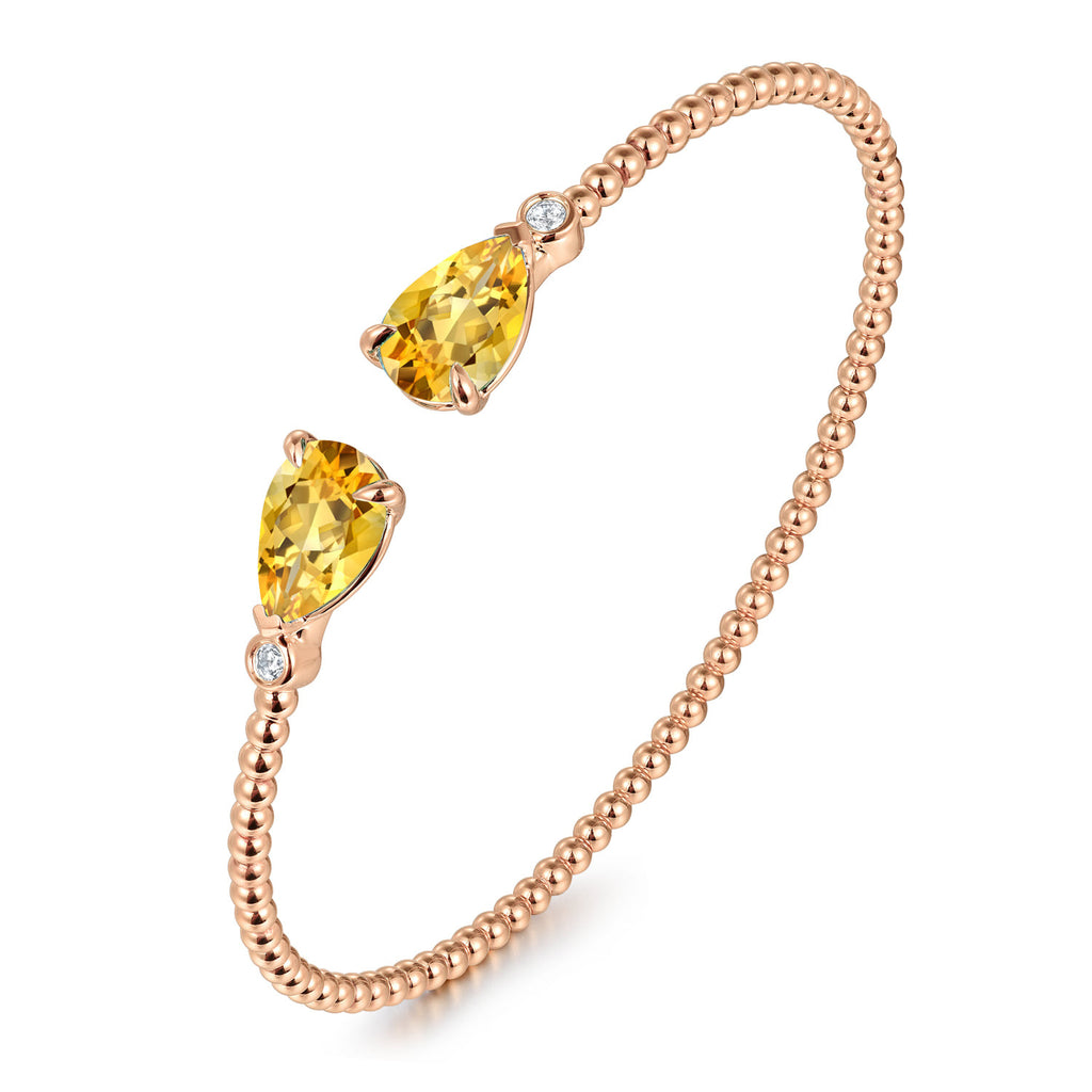 14K Yellow Gold Diamond and Pear Shape Citrine Bujukan Bangle