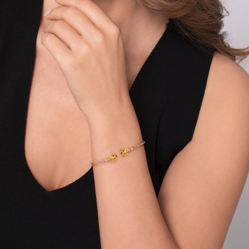 14K Rose Gold Diamond and Pear Shape Citrine Bujukan Bangle