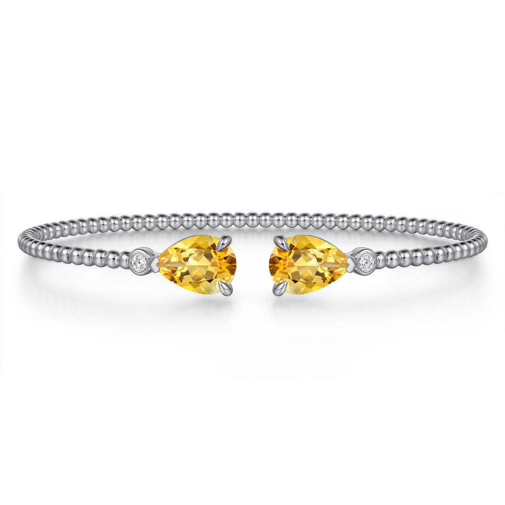 14K White Gold Diamond and Pear Shape Citrine Bujukan Bangle