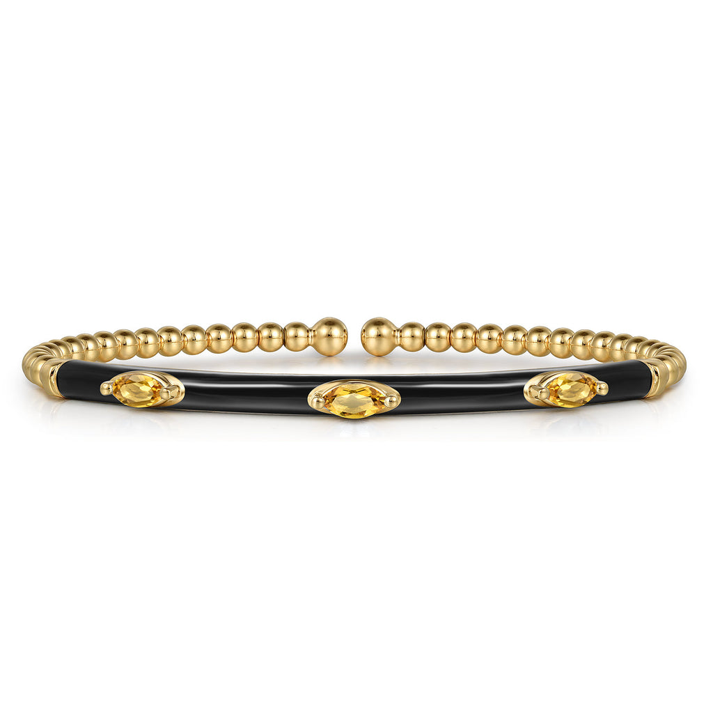 Enamel - 14K Yellow Gold Bujukan Citrine Split Bangle with Black Enamel