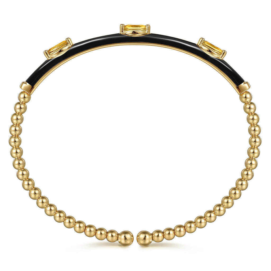 Enamel - 14K Yellow Gold Bujukan Citrine Split Bangle with Black Enamel
