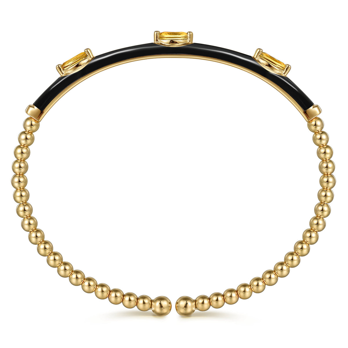 Enamel - 14K Yellow Gold Bujukan Citrine Split Bangle with Black Enamel
