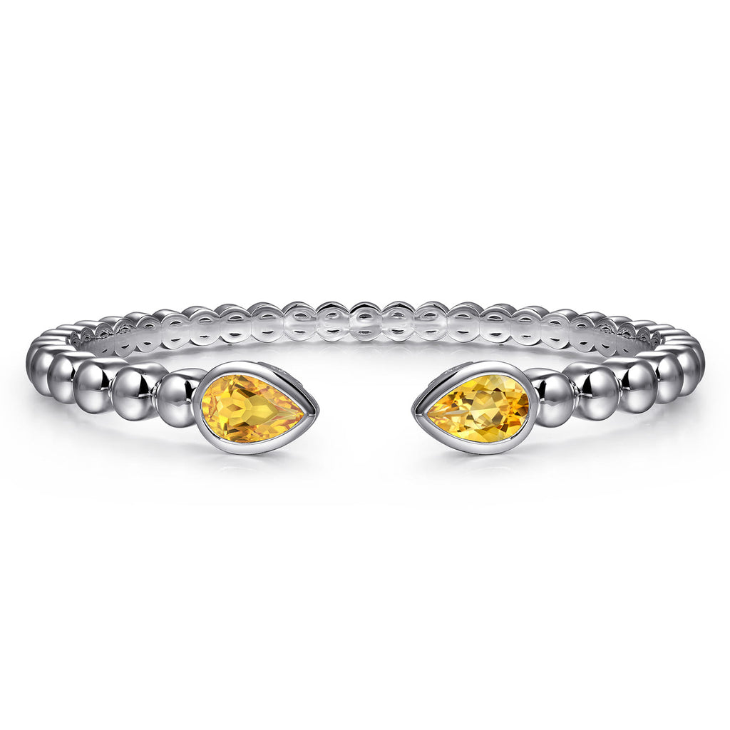 925 Sterling Silver Bujukan and Pear Shape Citrine Split Bangle Bracelet