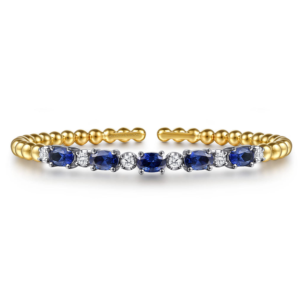 14K White Yellow Gold Bujukan Diamond and Sapphire Split Bangle Bracelet