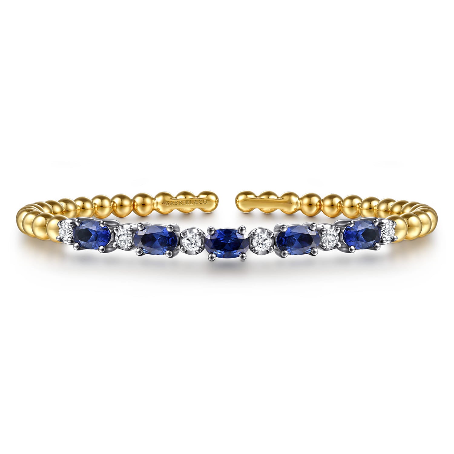 14K White Yellow Gold Bujukan Diamond and Sapphire Split Bangle Bracelet
