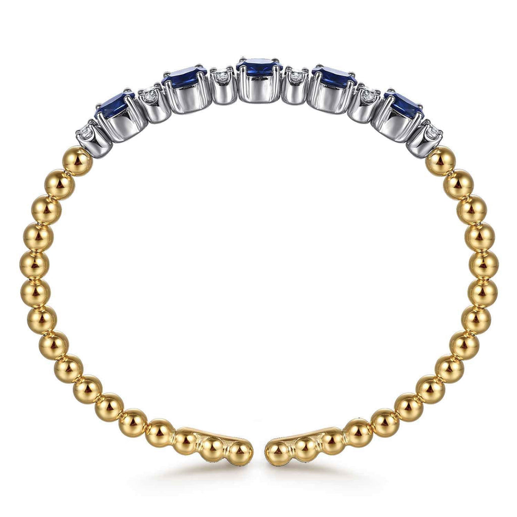 14K White Yellow Gold Bujukan Diamond and Sapphire Split Bangle Bracelet