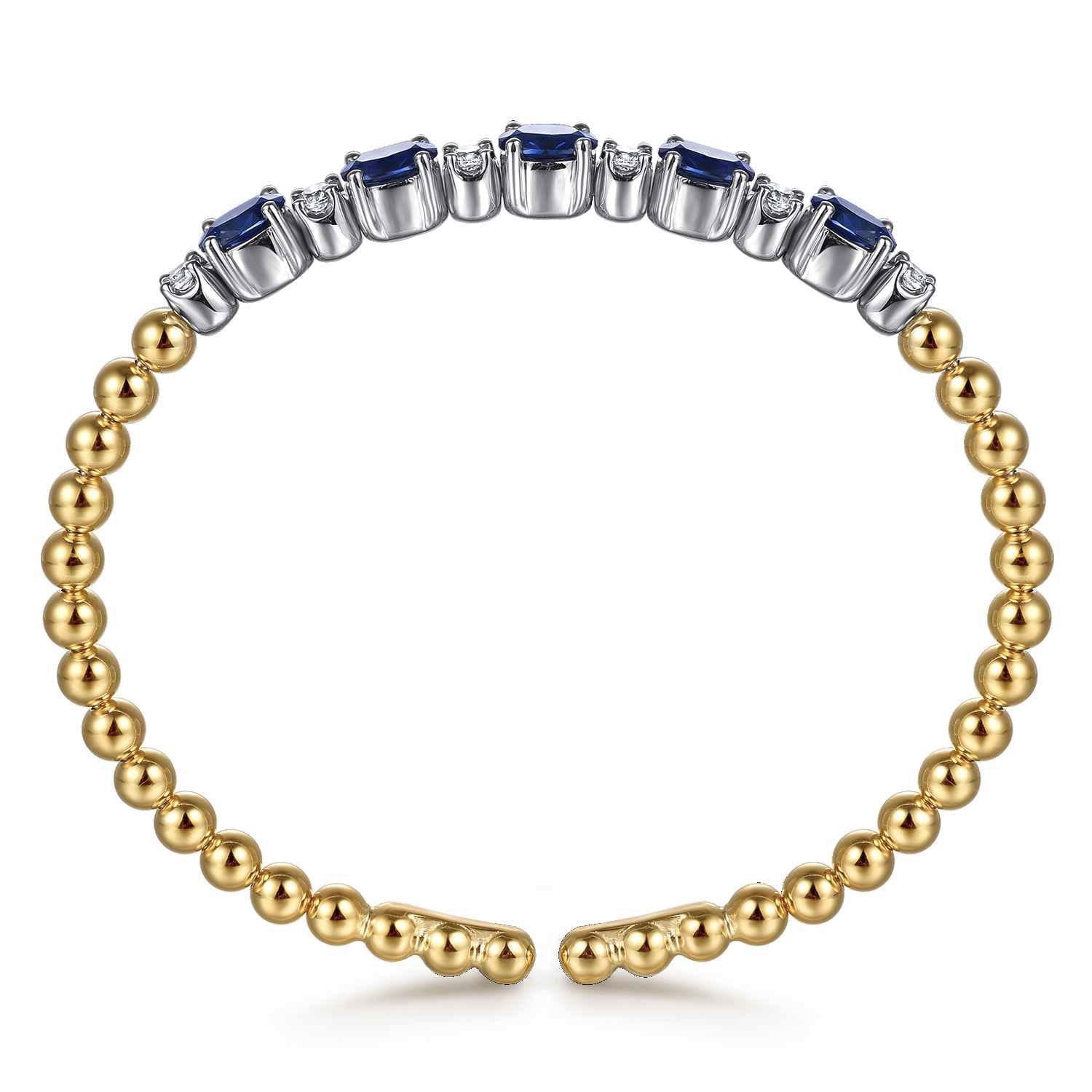 14K White Yellow Gold Bujukan Diamond and Sapphire Split Bangle Bracelet