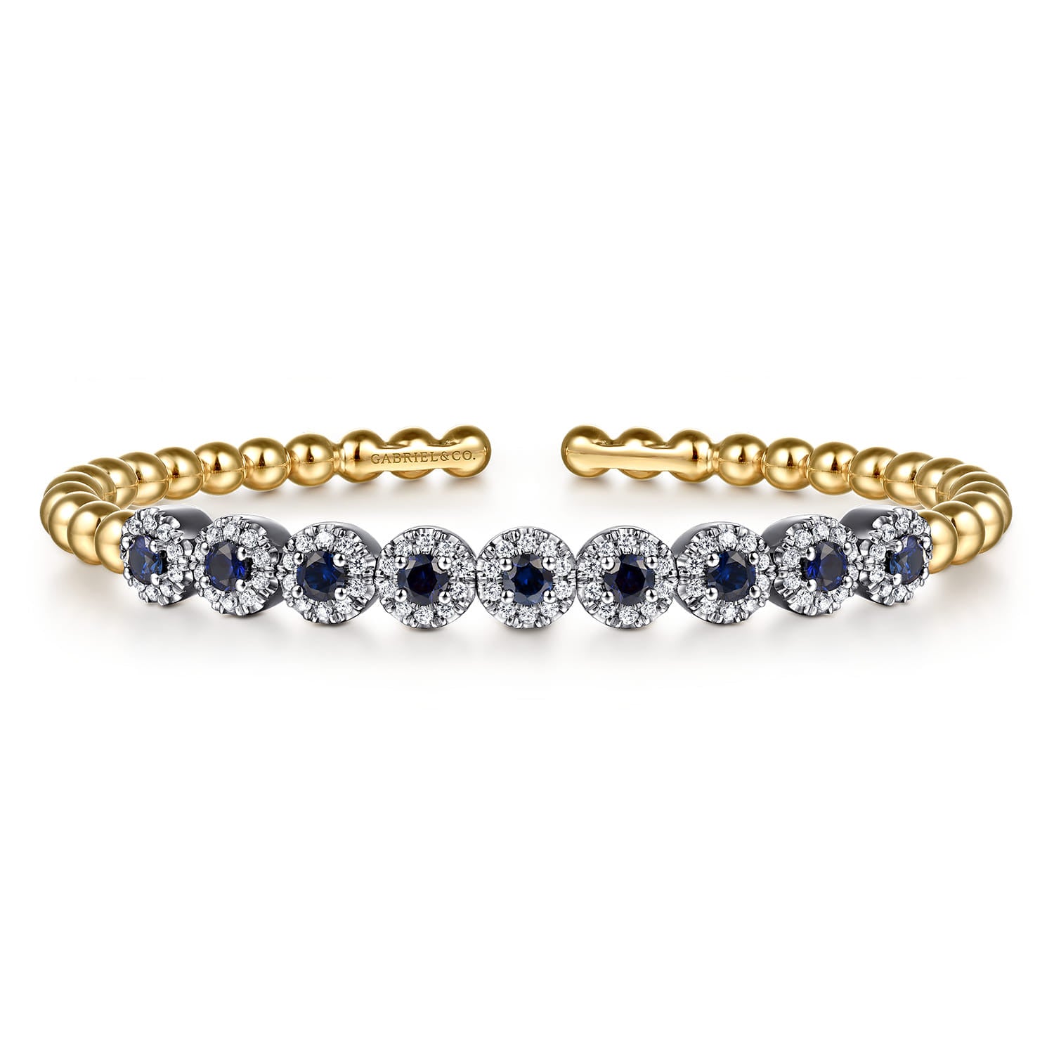 14K White Yellow Gold Bujukan Diamond and Sapphire Split Bangle Bracelet
