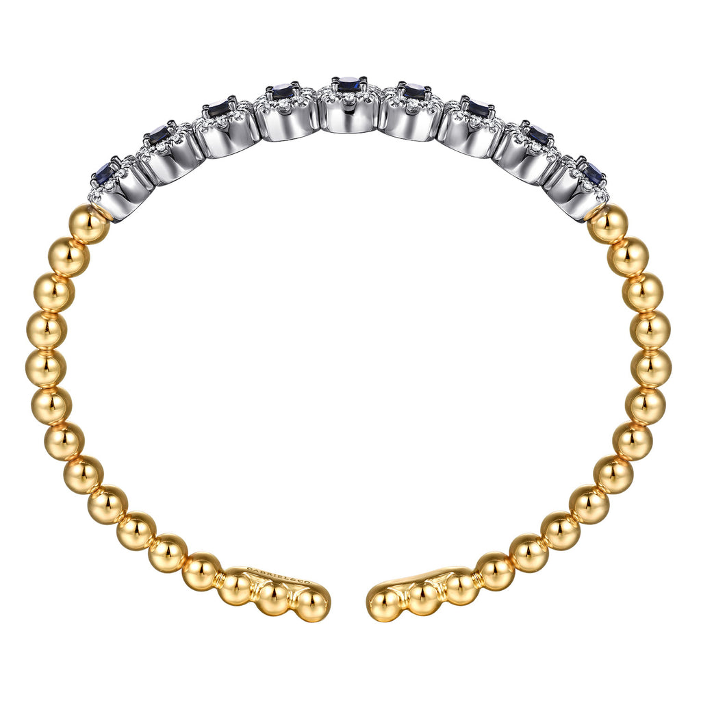 14K White Yellow Gold Bujukan Diamond and Sapphire Split Bangle Bracelet