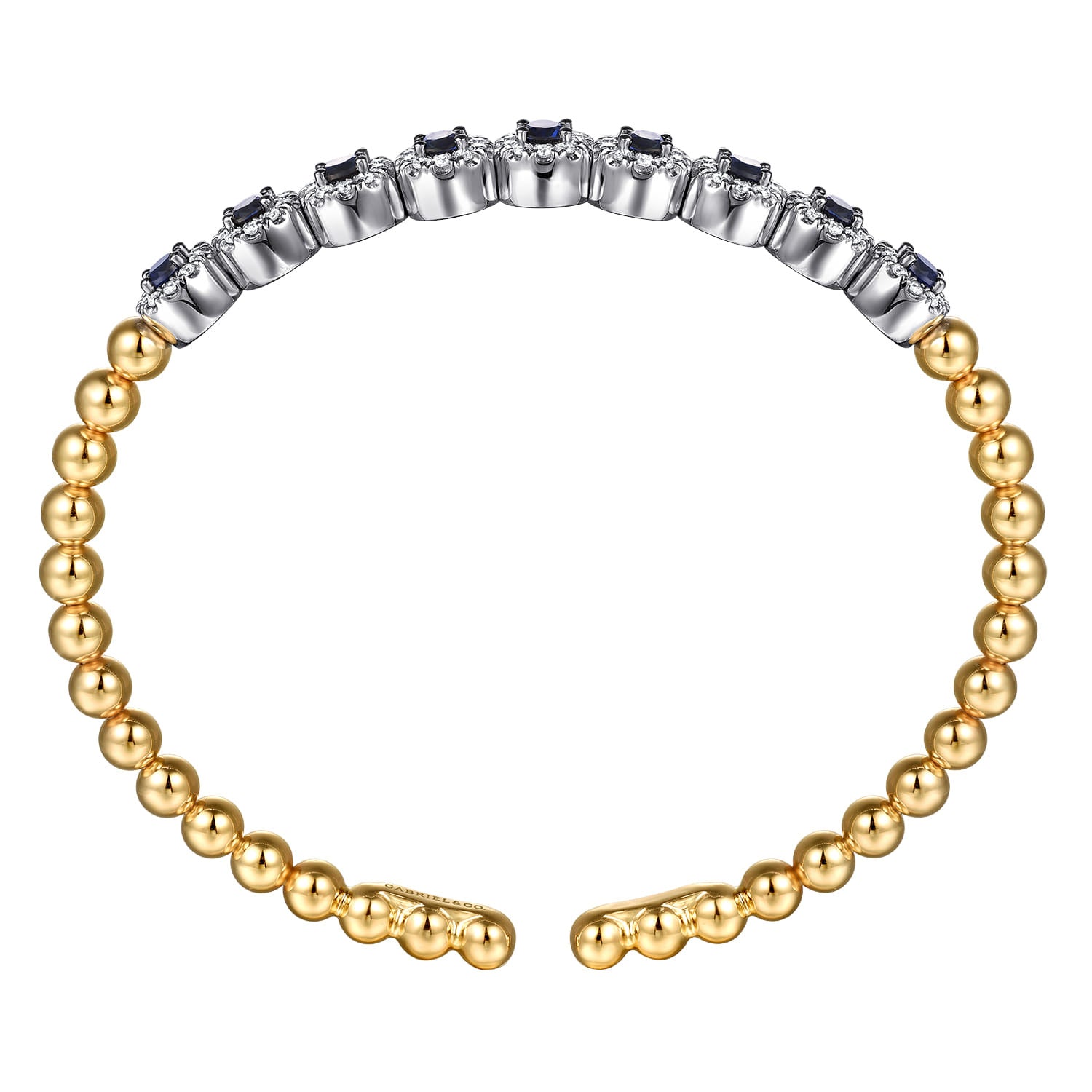 14K White Yellow Gold Bujukan Diamond and Sapphire Split Bangle Bracelet