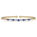 14K White Yellow Gold Bujukan Diamond and Marquise Blue Sapphire Split Bangle Bracelet