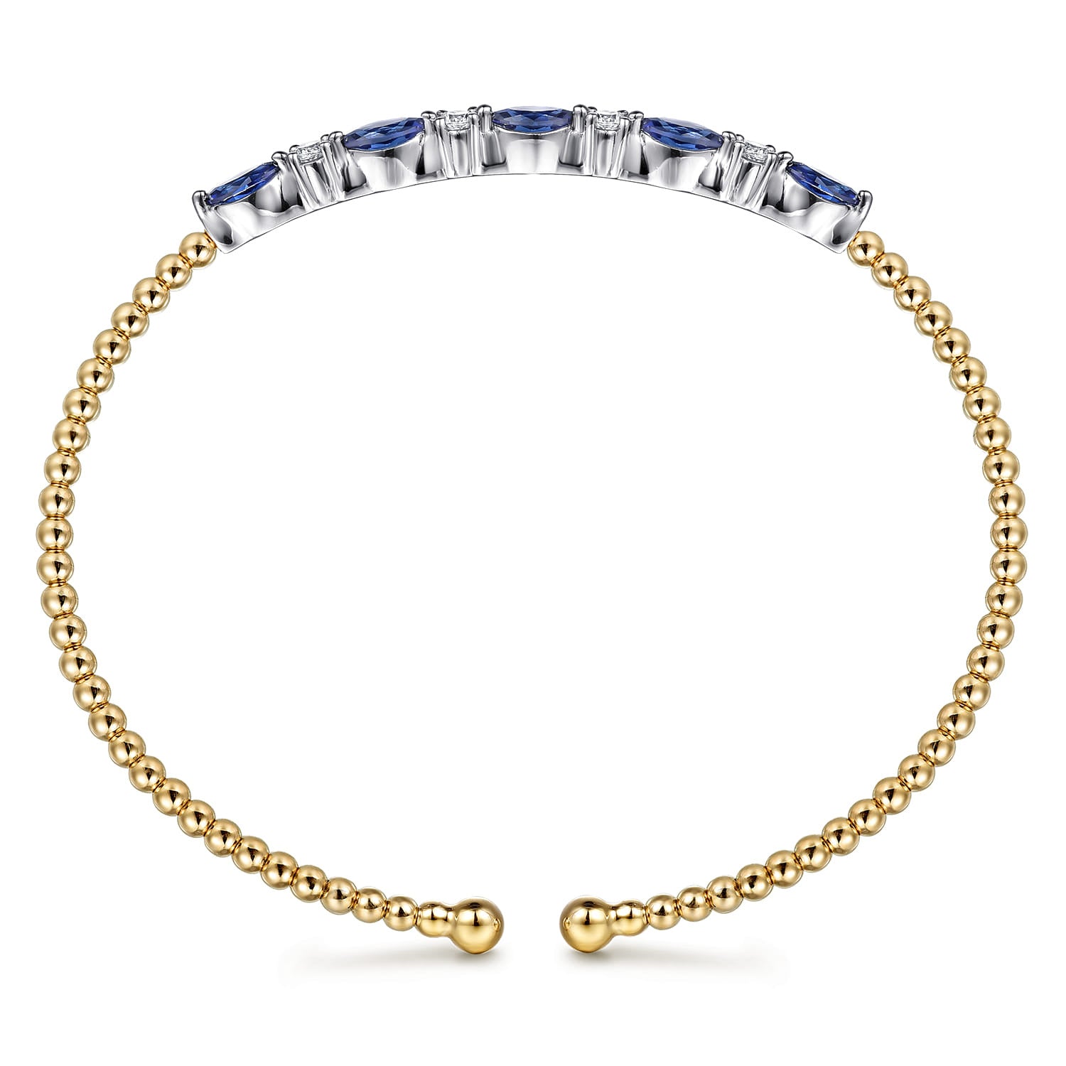 14K White Yellow Gold Bujukan Diamond and Marquise Blue Sapphire Split Bangle Bracelet