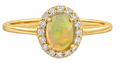 10K Yellow Gold Oval Halo Ring Diamond and Opal 0.66 Ctw