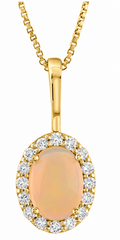 10K Yellow Gold Oval Halo Pendant Diamond and Opal 0.66 Ctw