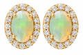 10K Yellow Gold 'Birthstone' Oval Halo Studs Earrings Diamond and Opal 0.67 Ctw