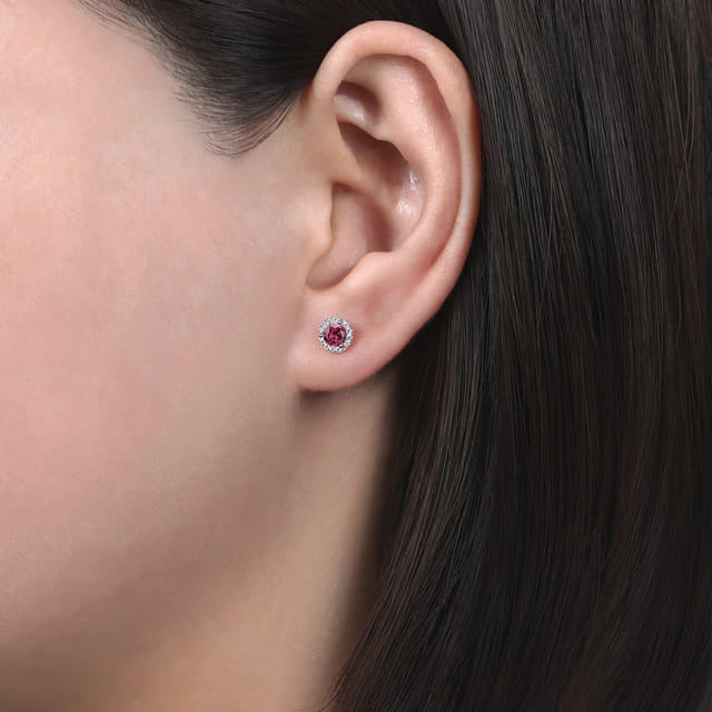 14K White Gold Diamond and Pink Tourmaline Stud Earrings