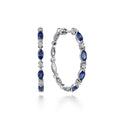 14K White Gold Diamonds and Marquise Blue Sapphire Classic Hoop Earrings