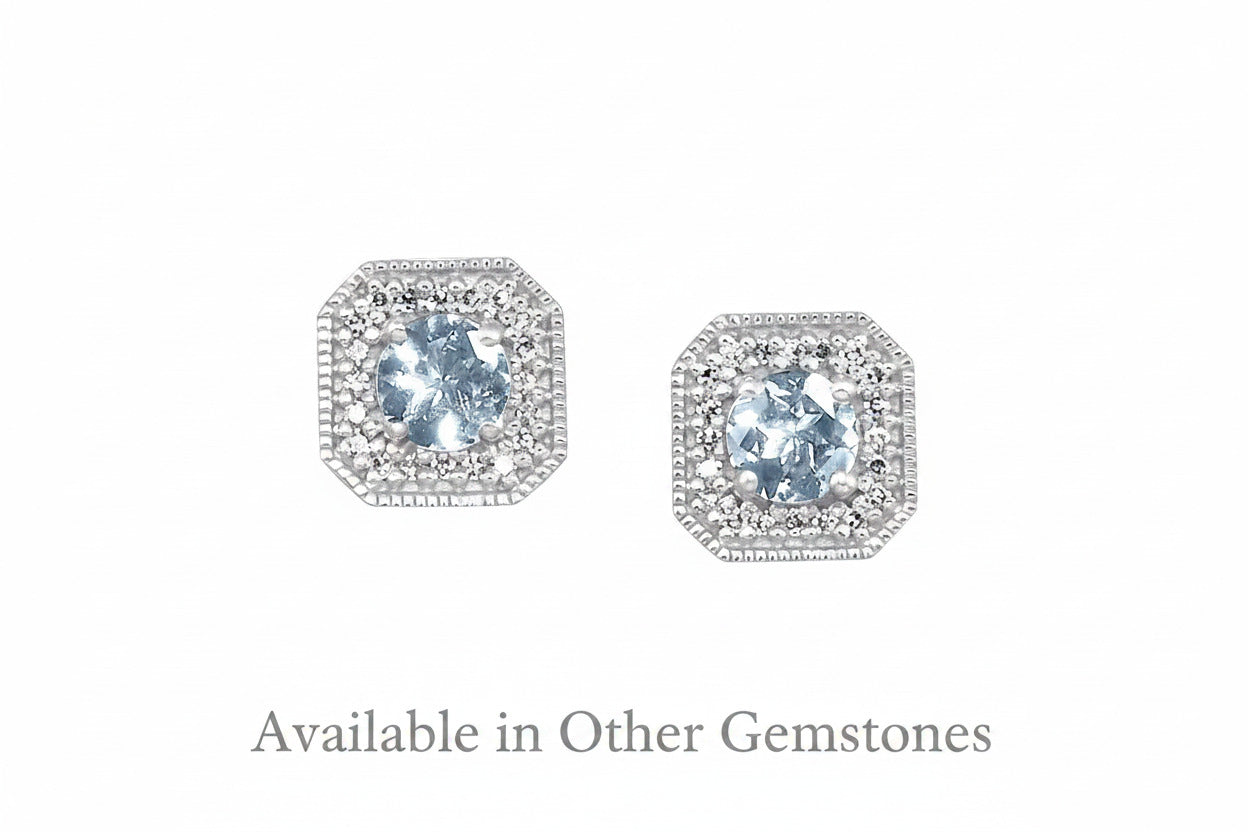 10K WG 1/10 ct. tw. Diamond Halo & 3/4 Gemsone Stud Earring