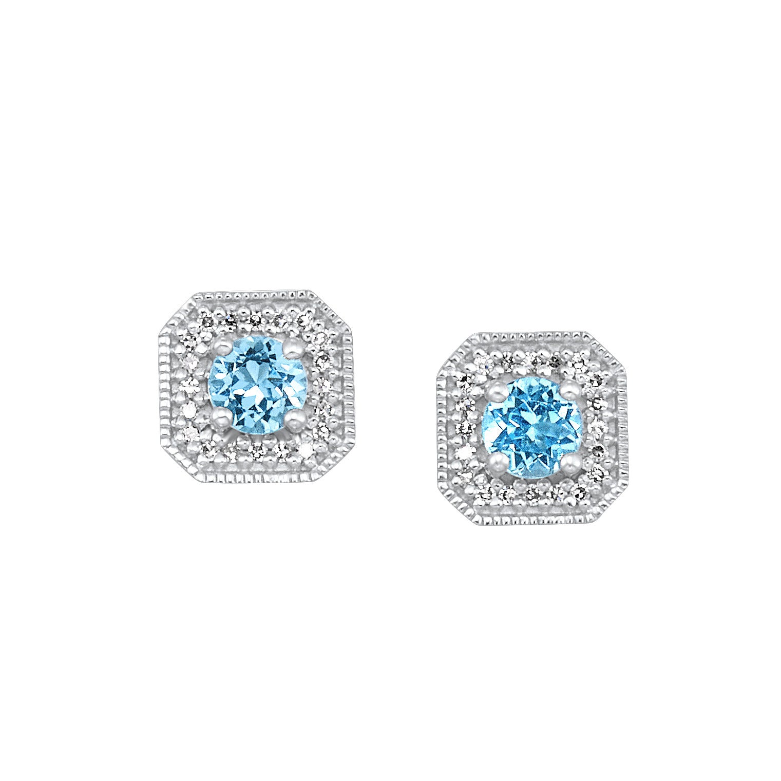 10K WG 1/10 ct. tw. Diamond Halo & 3/4 Gemsone Stud Earring