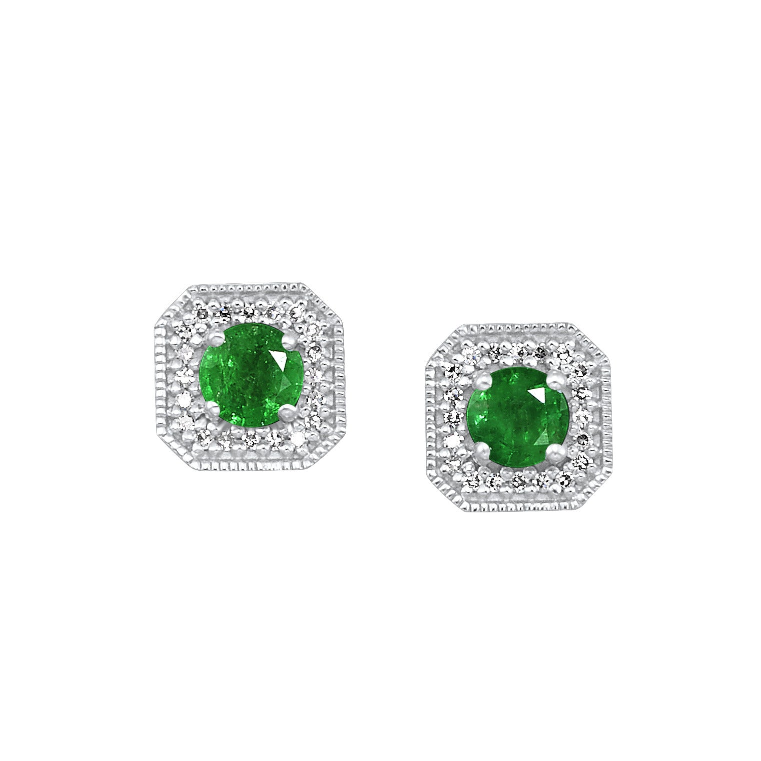 10K WG 1/10 ct. tw. Diamond Halo & 3/4 Gemsone Stud Earring