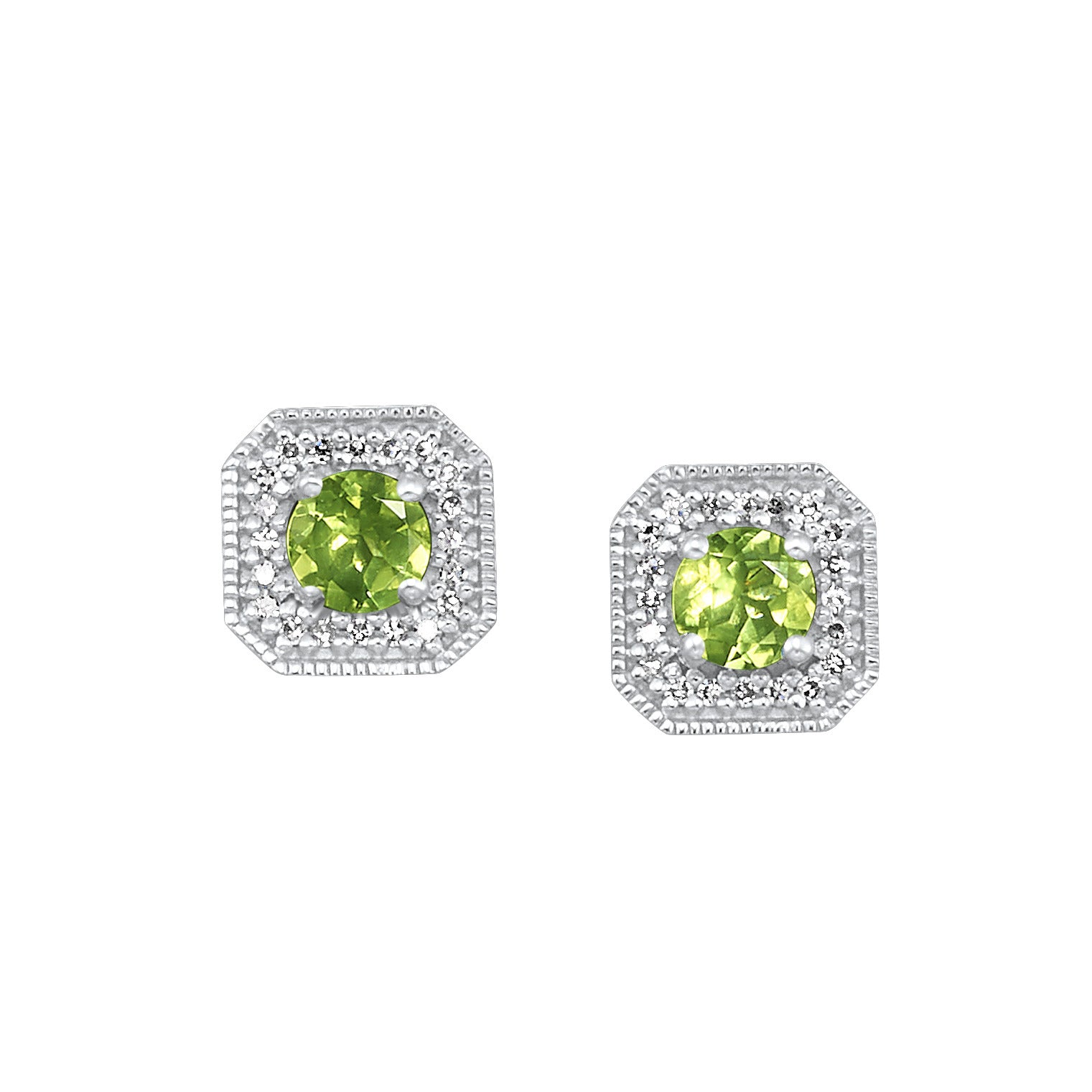 10K WG 1/10 ct. tw. Diamond Halo & 3/4 Gemsone Stud Earring