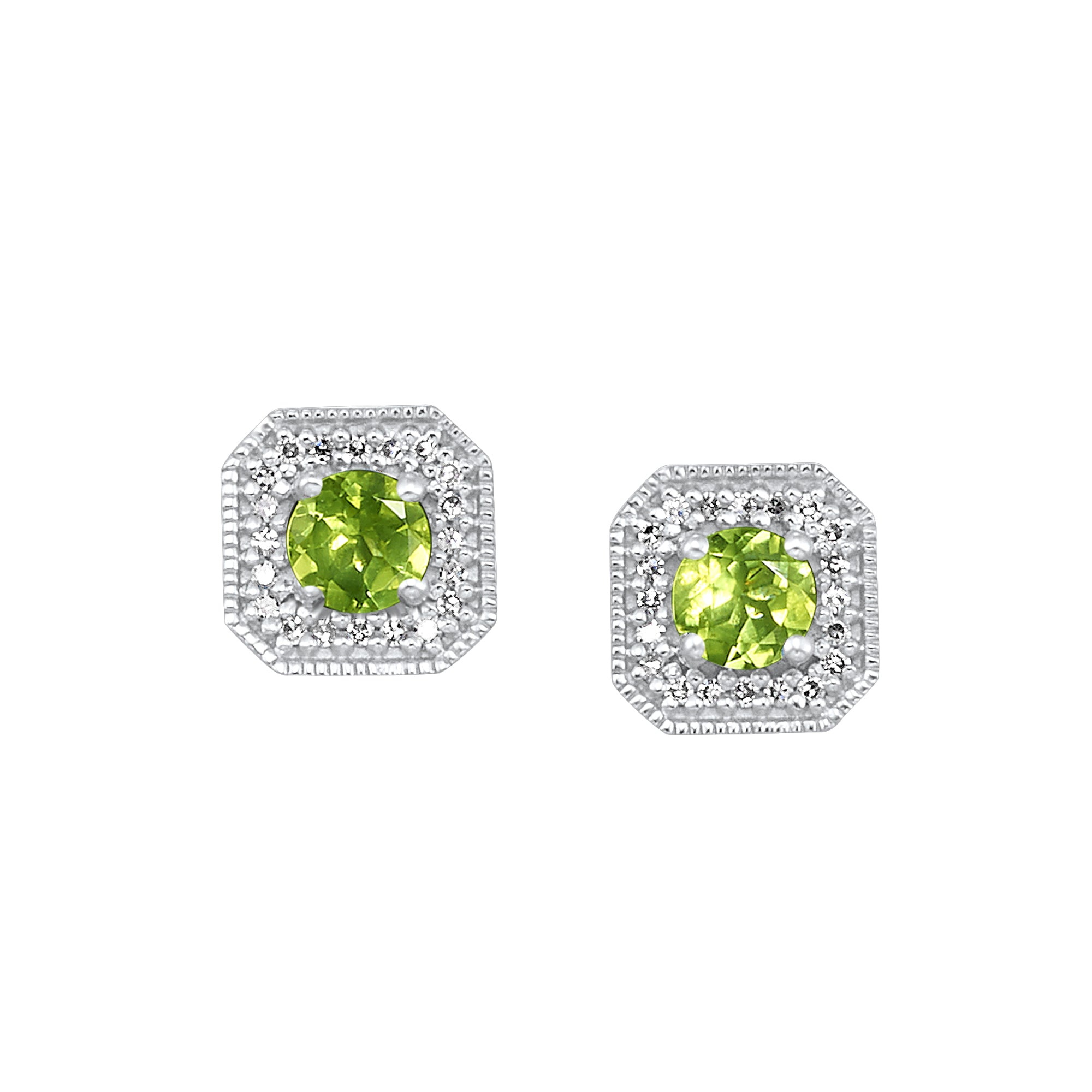 10K WG 1/10 ct. tw. Diamond Halo & 1/2 ct. tw. Peridot Stud Earring
