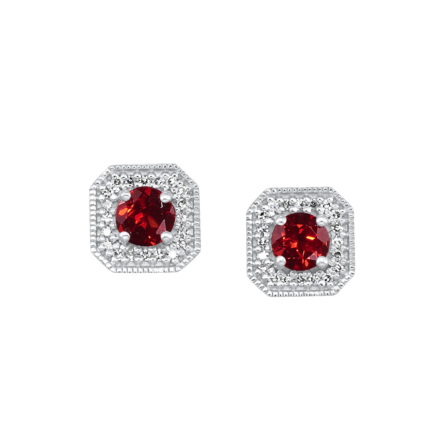 10K WG 1/10 ct. tw. Diamond Halo & 3/4 Gemsone Stud Earring