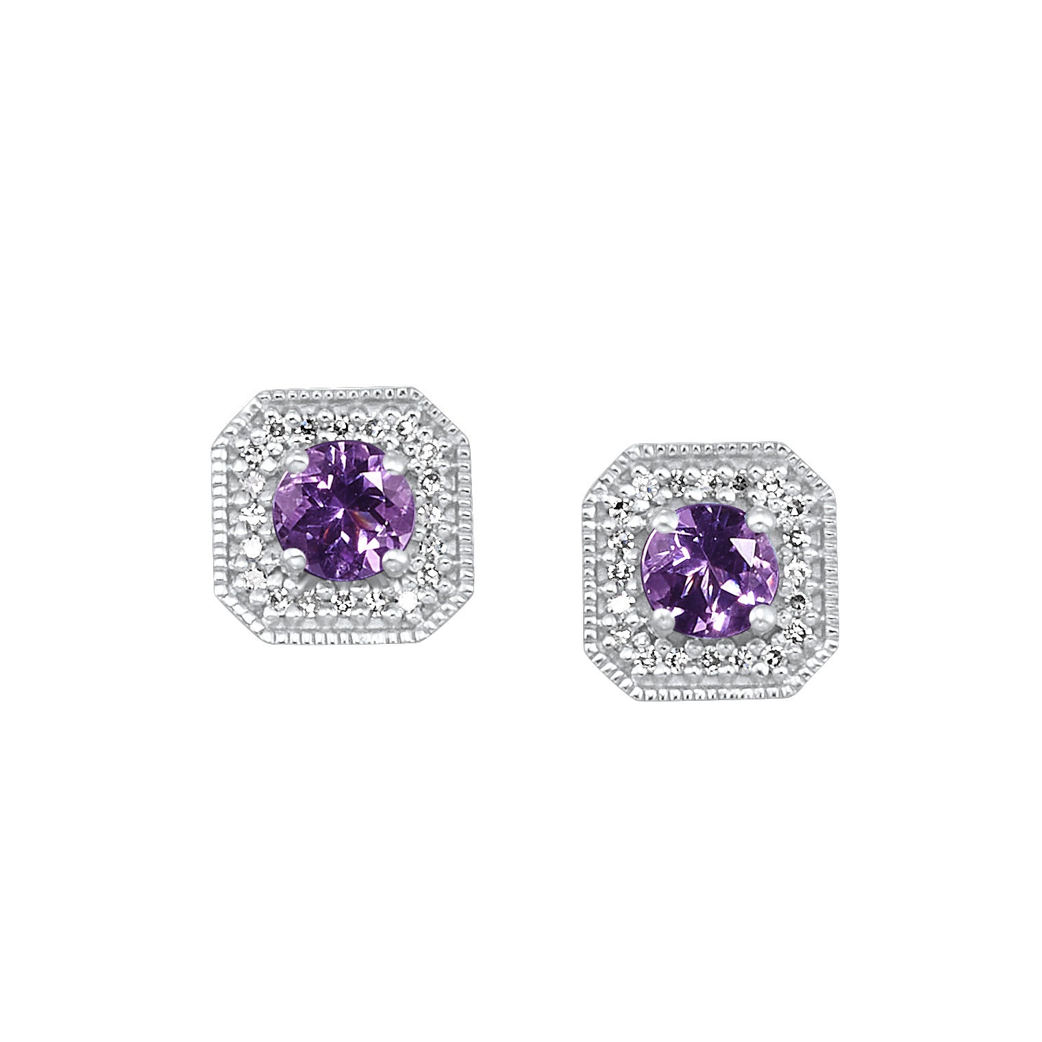 10K WG 1/10 ct. tw. Diamond Halo & 3/4 Gemsone Stud Earring