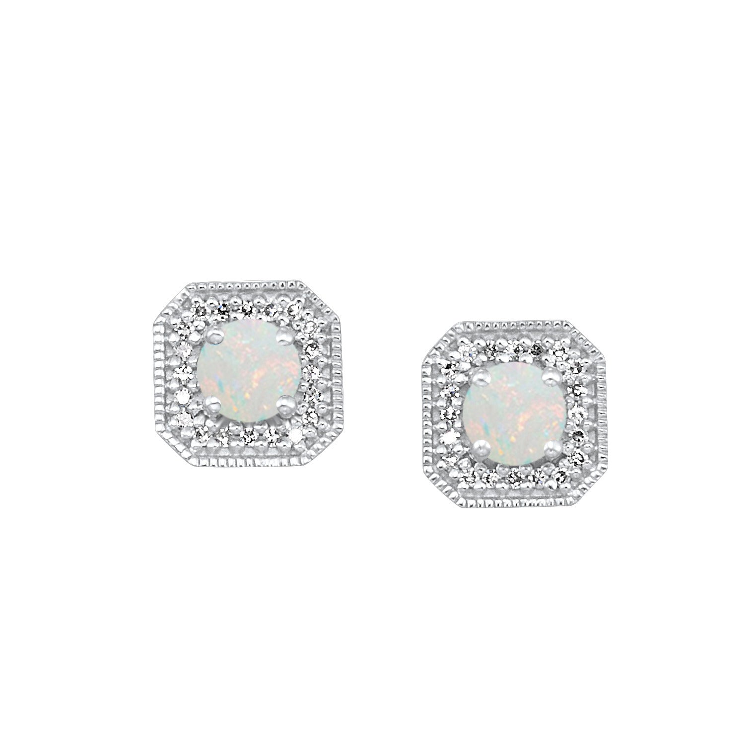 10K WG 1/10 ct. tw. Diamond Halo & 3/4 Gemsone Stud Earring