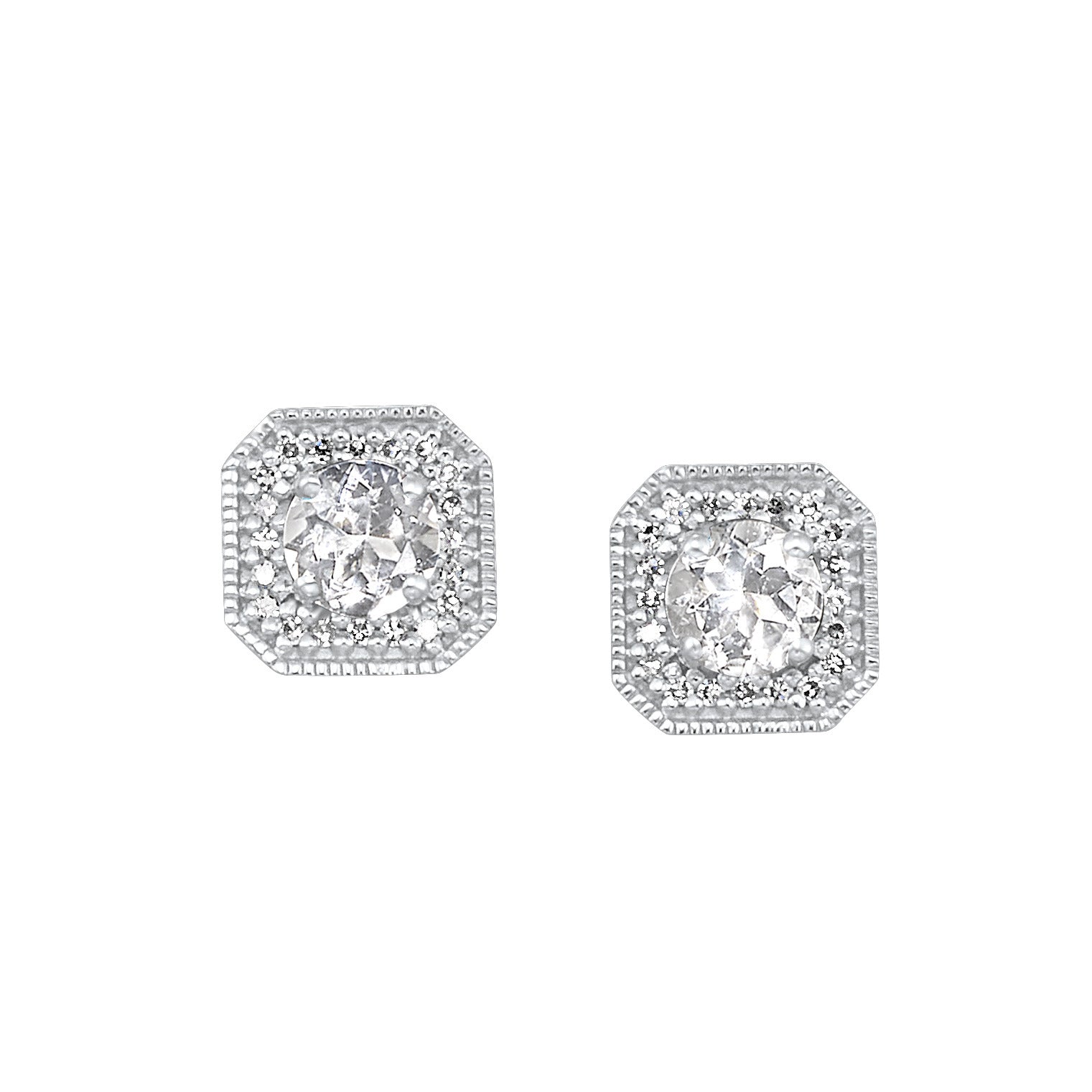 10K WG 1/10 ct. tw. Diamond Halo & 3/4 Gemsone Stud Earring