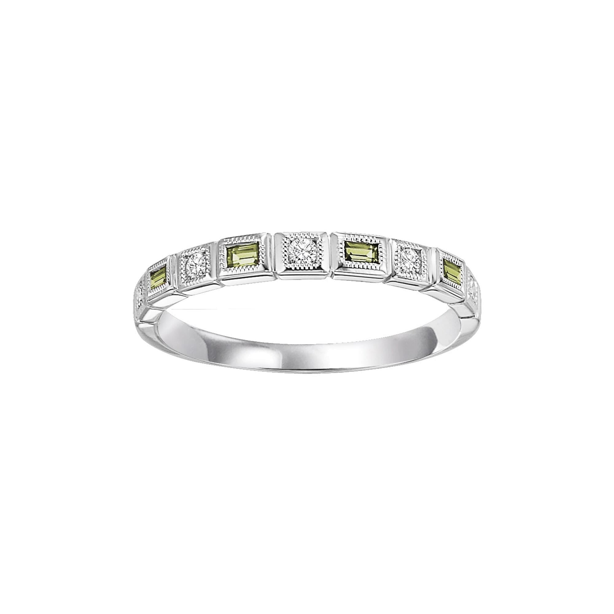10K WG 1/10 ct. tw. Diamond & 1/7 ct. tw. Peridot Alternating Stackable Ring