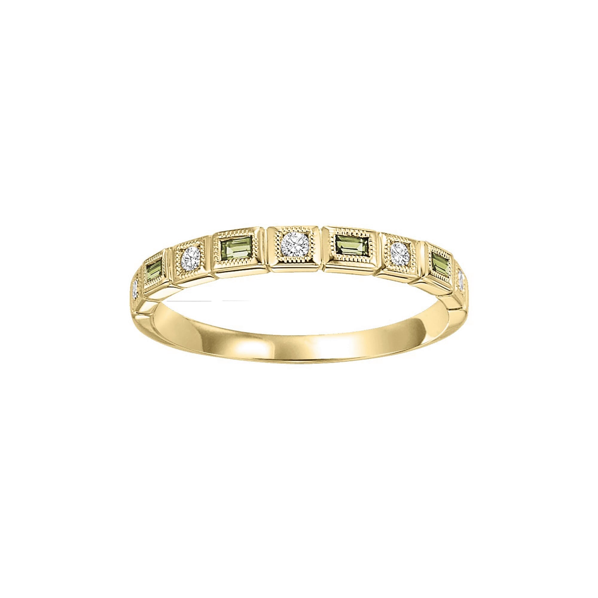 10K YG 1/10 ct. tw. Diamond & 1/7 ct. tw. Peridot Alternating Stackable Ring