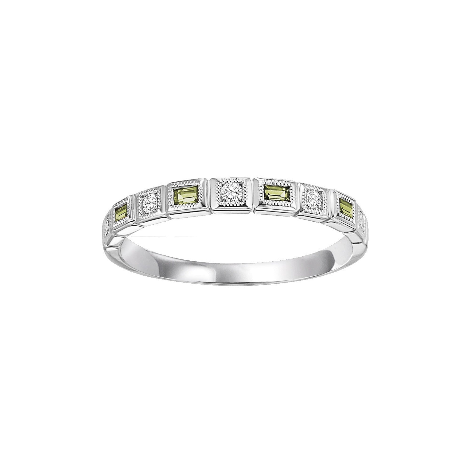 14K WG 1/12 ct. tw. Diamond & 1/7 ct. tw. Peridot Alternating Stackable Ring