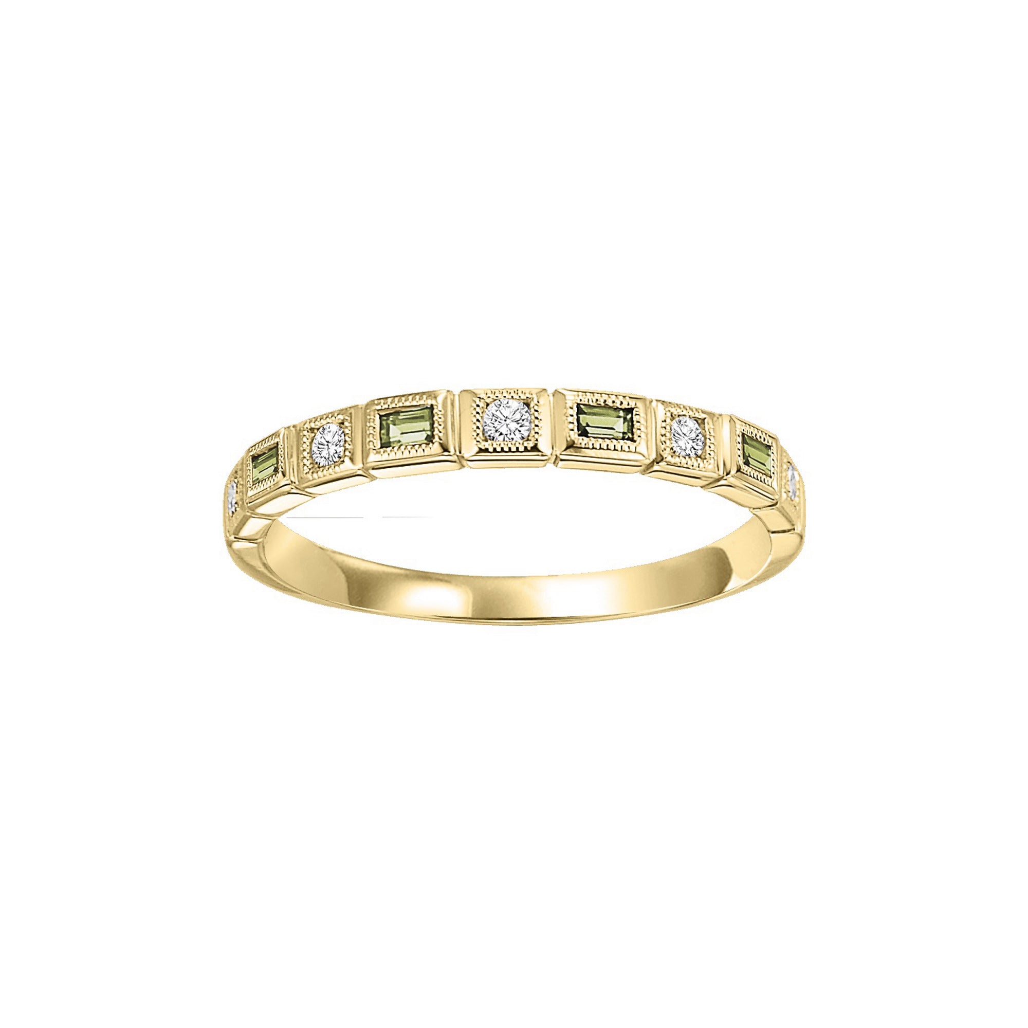 14K YG 1/12 ct. tw. Diamond & 1/7 ct. tw. Peridot Alternating Stackable Ring