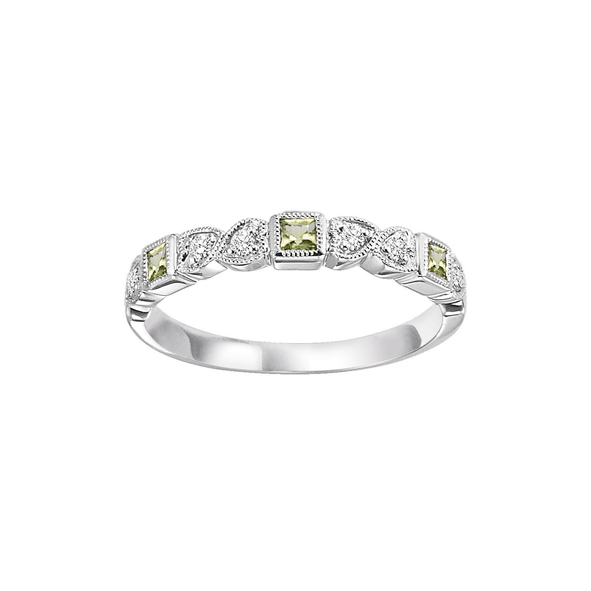 14K WG 1/12 ct. tw. Diamond & 1/7 ct. tw. Peridot Alternating Stackable Ring