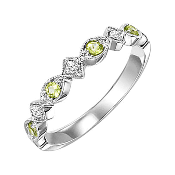 14K WG 1/20 ct. tw. Diamond & 1/6 ct. tw. Peridot Alternative Stackable Ring