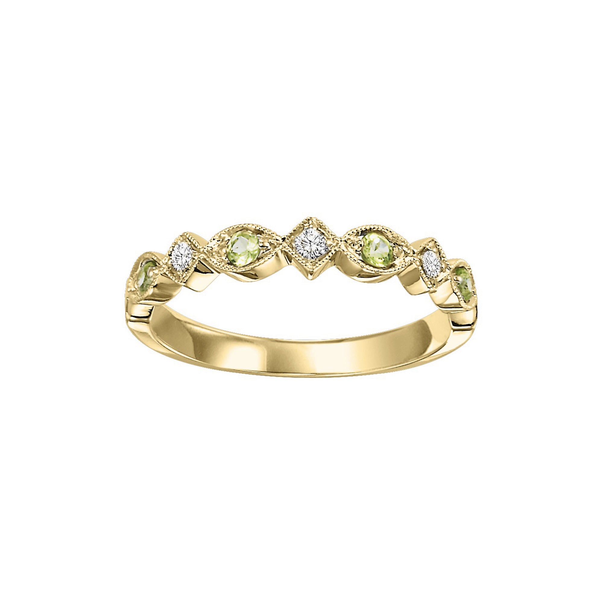 14K YG 1/20 ct. tw. Diamond & 1/6 ct. tw. Peridot Alternative Stackable Ring
